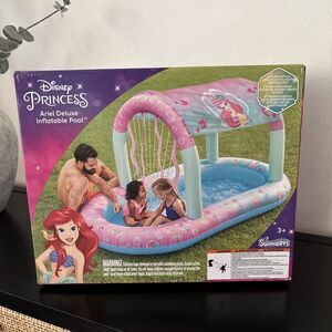 SwimWays Disney Princess Ariel Water Castle Deluxe Inflatable Pool, Above Gro...